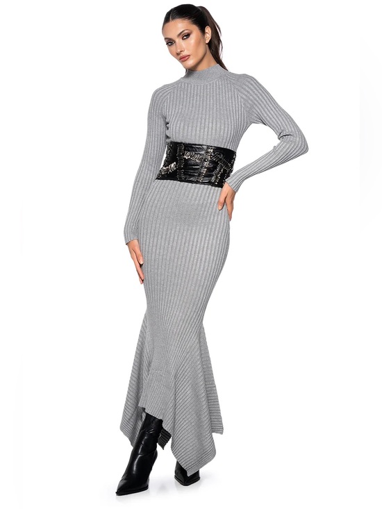 Dresses & Skirts - Ribbed Long Sleeve Gray Knit Maxi Dress